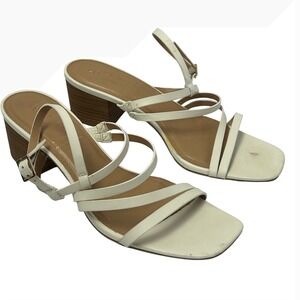 LC Lauren Conrad Womens White Strappy Block Heel Sandals Square‎ Toe Size 9